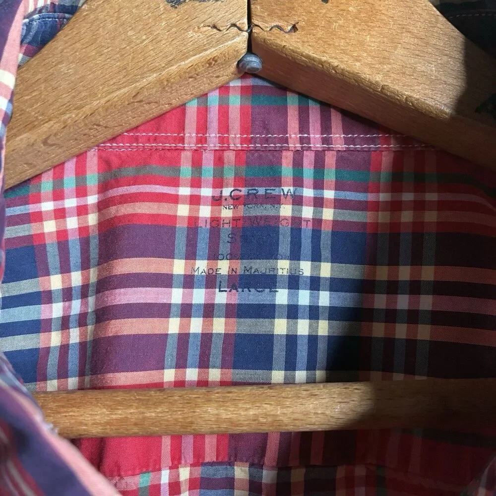 J Crew Lightweight Button Down Shirt Men Large Plaid Long Sleeve Coastal Preppy